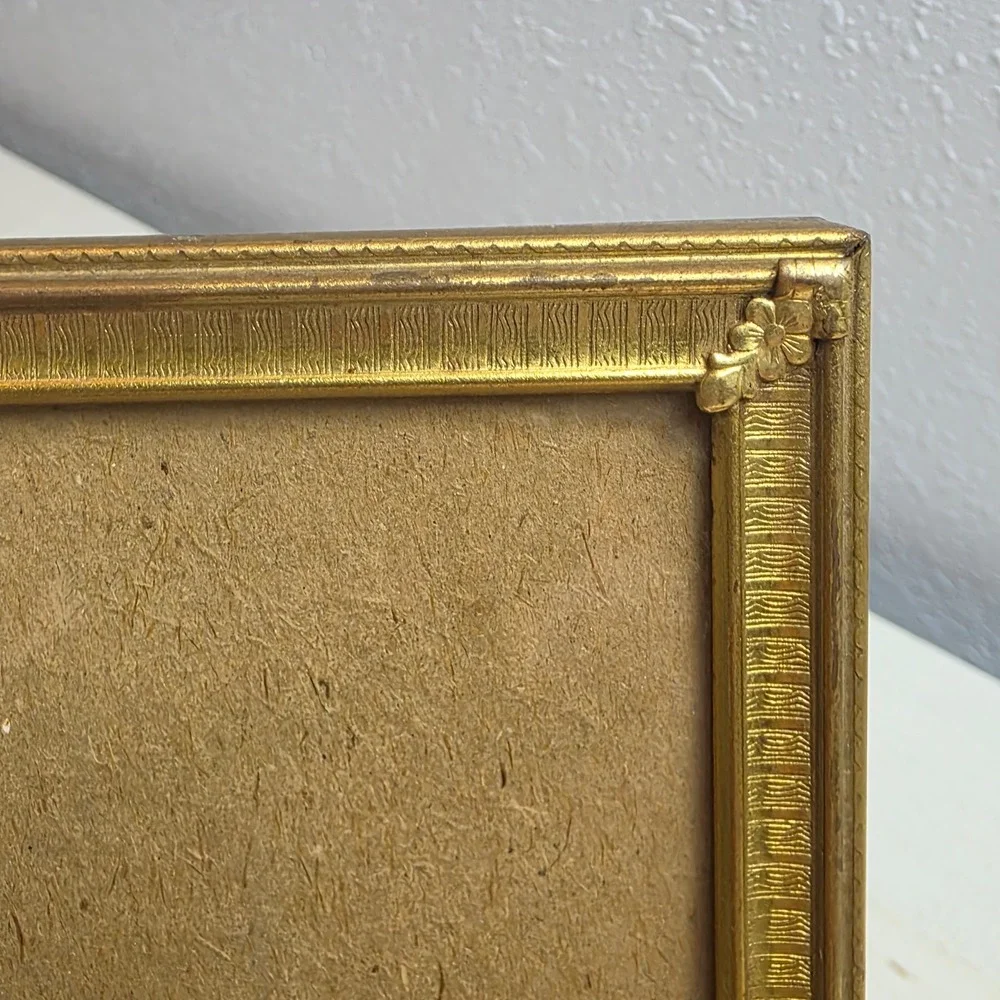 Vintage Gold Tone Metal Picture Frame Floral Corners‎ Rectangular Tabletop